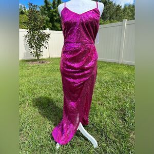 NWT Lulu’s Forever Your Girl Magenta Sequin Faux-Wrap Bodycon Maxi Dress Sz XL